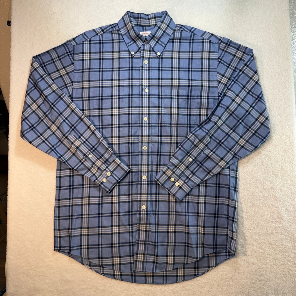 Brooks Brothers Madison Shirt Mens M Blue Plaid NonIron Supima Cotton ButtonDown